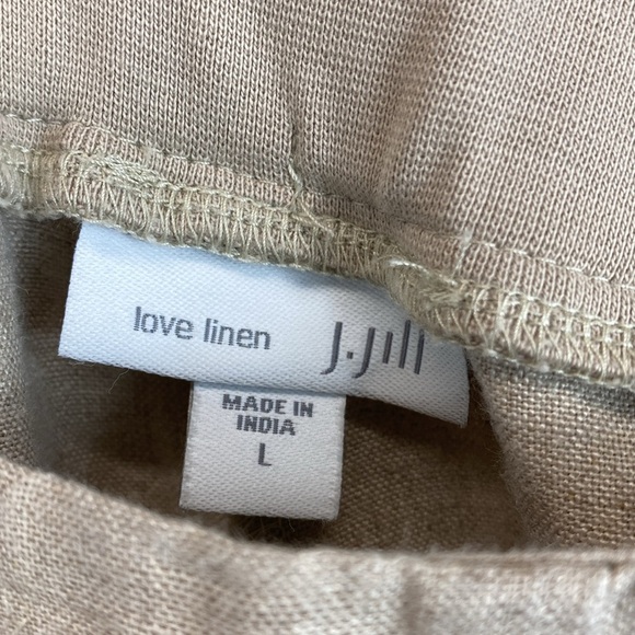 J. Jill love linen pull on pants L tan elastic waist high rise Lagenlook beachy - Picture 2 of 9
